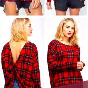 Plaid Twist Back Top